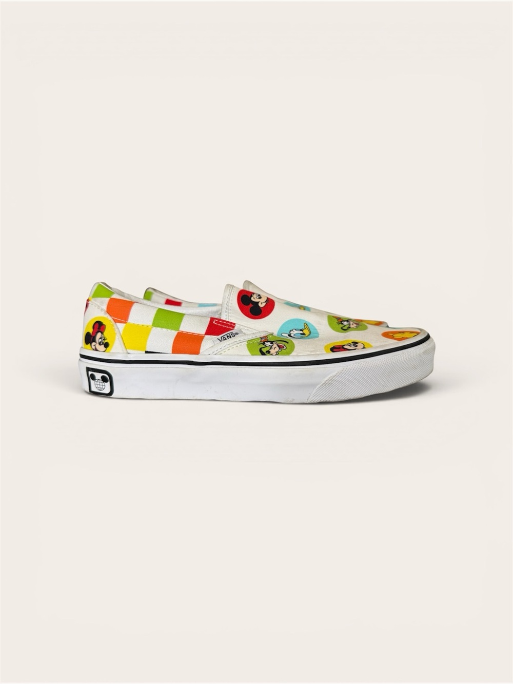 Vans X Disney 50th White Slip-On with Multicolor Checkerboard and Mickey Prints
